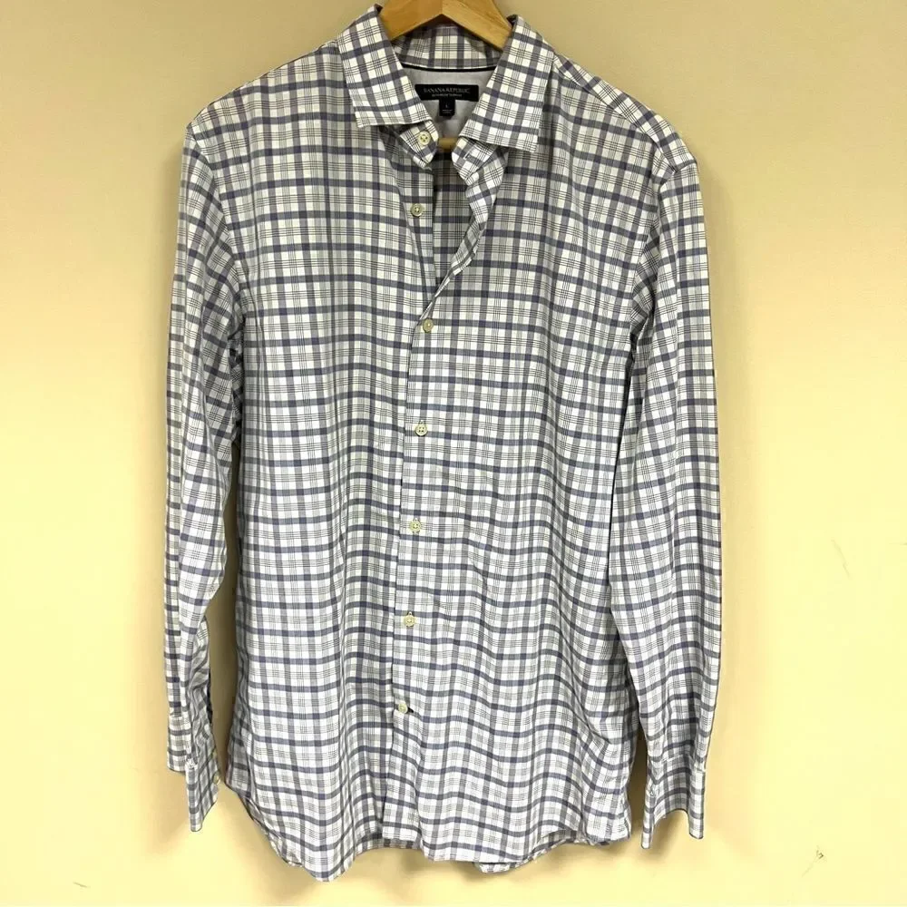 Banana Republic purple plaid non iron button down. Size L